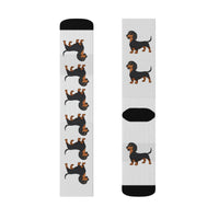 Dachshund Sublimation Socks, 3 Sizes, Polyester/Acrylic/Nylon/Spandex, FREE Shipping, Made in USA!!