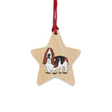 Basset Hound Wooden Ornaments, 6 Shapes, Magnetic Back, Red Ribbon, FREE Shipping, Made in USA!!