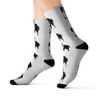 Border Collie Sublimation Socks, Polyester/Spandex, 3 Sizes, Cushioned Bottoms, FREE Shipping, Made in USA!!