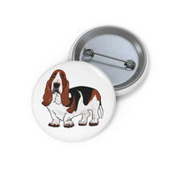 Basset Hound Custom Pin Buttons, 3 Sizes, Safety Pin Backing, FREE Shipping, Made in USA!!