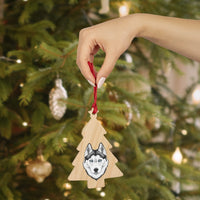 Siberian Husky Wooden Ornaments, 6 Shapes, Solid Wood, Magnetic Back, Red Ribbon Included, FREE Shipping, Made in USA!!