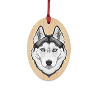 Siberian Husky Wooden Ornaments, 6 Shapes, Solid Wood, Magnetic Back, Red Ribbon Included, FREE Shipping, Made in USA!!