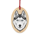 Siberian Husky Wooden Ornaments, 6 Shapes, Solid Wood, Magnetic Back, Red Ribbon Included, FREE Shipping, Made in USA!!