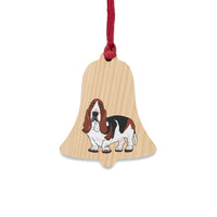 Basset Hound Wooden Ornaments, 6 Shapes, Magnetic Back, Red Ribbon, FREE Shipping, Made in USA!!