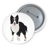 Border Collie Pin Buttons, 3 Sizes, Safety Pin Backing, Metal, FREE Shipping, Made in the USA!!