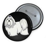 Maltese Custom Pin Buttons, 3 Sizes, Safety Pin Backing,