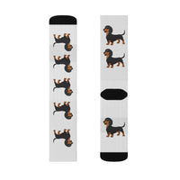 Dachshund Sublimation Socks, 3 Sizes, Polyester/Acrylic/Nylon/Spandex, FREE Shipping, Made in USA!!