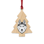 Siberian Husky Wooden Ornaments, 6 Shapes, Solid Wood, Magnetic Back, Red Ribbon Included, FREE Shipping, Made in USA!!