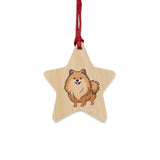 Pomeranian Wooden Ornaments, 6 Shapes, Solid Wood, Magnetic Back, Red Ribbon, FREE Shipping, Made in USA!!