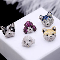 Super cute pet dog ear stud microinlay husky poodle bichon silver color needle fun animal earrings MH2201