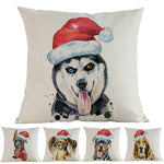 Dogs Wearing Christmas Hats Pillow, Rottweiler, Husky, Doberman, Basset, Bull Terrier Pillow Case, Home Sofa Decorative Cushion Cover