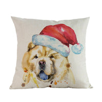 Dogs Wearing Christmas Hats Pillow, Rottweiler, Husky, Doberman, Basset, Bull Terrier Pillow Case, Home Sofa Decorative Cushion Cover