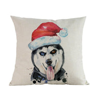 Dogs Wearing Christmas Hats Pillow, Rottweiler, Husky, Doberman, Basset, Bull Terrier Pillow Case, Home Sofa Decorative Cushion Cover