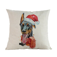 Dogs Wearing Christmas Hats Pillow, Rottweiler, Husky, Doberman, Basset, Bull Terrier Pillow Case, Home Sofa Decorative Cushion Cover