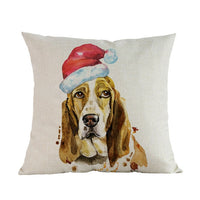 Dogs Wearing Christmas Hats Pillow, Rottweiler, Husky, Doberman, Basset, Bull Terrier Pillow Case, Home Sofa Decorative Cushion Cover