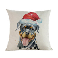 Dogs Wearing Christmas Hats Pillow, Rottweiler, Husky, Doberman, Basset, Bull Terrier Pillow Case, Home Sofa Decorative Cushion Cover
