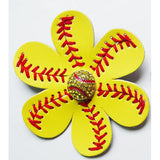 Softball Leather Hair Flower Hair Clips, 4 inch Seamed Hair Bows, Team Colors Rhinestone, FREE Shipping