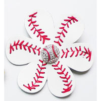 Softball Leather Hair Flower Hair Clips, 4 inch Seamed Hair Bows, Team Colors Rhinestone, FREE Shipping