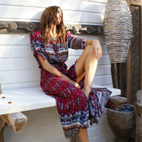 Bohemian printing long dress women maxi long dress floral print retro hippie vestidos chic brand clothing boho dress