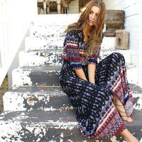 Bohemian printing long dress women maxi long dress floral print retro hippie vestidos chic brand clothing boho dress