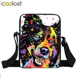 Dog Mini Messenger Bags,  Kids School Bags, Bookbag, Travel Bag, Backpack, Labrador, Rottweiler, Border Collies,   Women  Girls