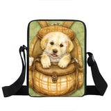 Dog Mini Messenger Bags,  Kids School Bags, Bookbag, Travel Bag, Backpack, Labrador, Rottweiler, Border Collies,   Women  Girls