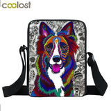 Dog Mini Messenger Bags,  Kids School Bags, Bookbag, Travel Bag, Backpack, Labrador, Rottweiler, Border Collies,   Women  Girls