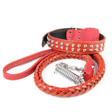 Braid Leather Dog Training Leash, Big Large Dog Leash With Spiked Rivets, Buckles, Dog Collar