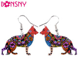 German Shepherd Bonsny Drop Earrings, Acrylic Pattern, Fashion Jewelry