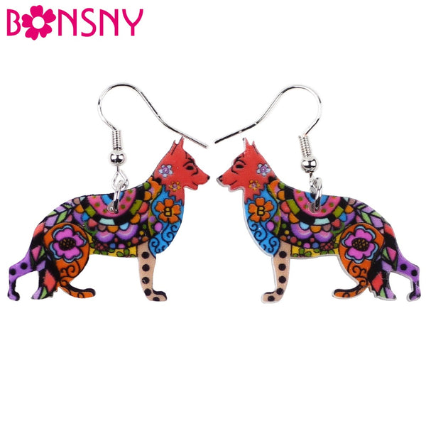 German Shepherd Bonsny Drop Earrings, Acrylic Pattern, Fashion Jewelry