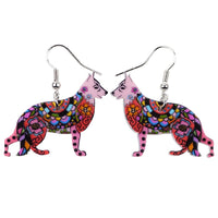 German Shepherd Bonsny Drop Earrings, Acrylic Pattern, Fashion Jewelry