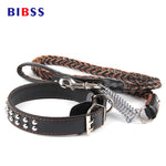 Braid Leather Dog Training Leash, Big Large Dog Leash With Spiked Rivets, Buckles, Dog Collar