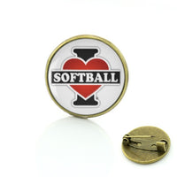 I Love Softball, Glass Art, Sports Lover Jewelry, Badge, Pins, Events Gifts, 9 Variations