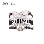 Infinity Love Softball Bracelet, Softball Charm, Leather Wrap, 16 Variations