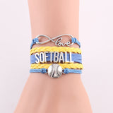 Infinity Love Softball Bracelet, Softball Charm, Leather Wrap, 16 Variations