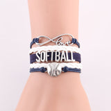 Infinity Love Softball Bracelet, Softball Charm, Leather Wrap, 16 Variations