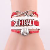 Infinity Love Softball Bracelet, Softball Charm, Leather Wrap, 16 Variations