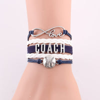 Infinity Love Softball Bracelet, Softball Charm, Leather Wrap, 16 Variations