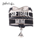 Infinity Love SOFTBALL MOM Bracelet, Charm Leather Wrap, Bangles, 4 Variations