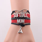 Infinity Love SOFTBALL MOM Bracelet, Charm Leather Wrap, Bangles, 4 Variations