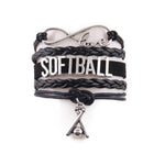 Infinity Love SOFTBALL Bracelet, Charm Leather Wrap, 3 Variations