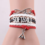 Infinity Love SOFTBALL Bracelet, Charm Leather Wrap, 3 Variations