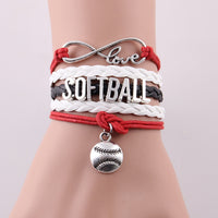 Infinity Love SOFTBALL Bracelet, Charm Leather Wrap, 3 Variations