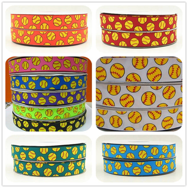 Softball Silk Screen Print Ribbon for Hairbows, 50 yds/roll, 7/8inch, FREE Shipping