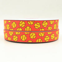 Softball Silk Screen Print Ribbon for Hairbows, 7/8 inch, 22 mm, Yellow Softball, 50 yds/roll, FREE Shipping