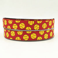 Softball Silk Screen Print Ribbon for Hairbows, 7/8 inch, 22 mm, Yellow Softball, 50 yds/roll, FREE Shipping