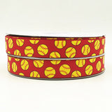 Softball Silk Screen Print Ribbon for Hairbows, 7/8 inch, 22 mm, Yellow Softball, 50 yds/roll, FREE Shipping