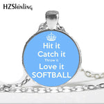 Softball Quote Necklace, Sports Pendant, Love Softball, 52 Variations