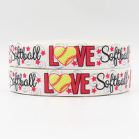 I LOVE Softball Ribbon, 16mm 22mm 25mm 38mm 50mm 75mm, 50 yds/roll for Headband