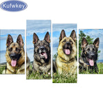 German Shepherd 4 piece 5D DIY Diamond Embroidery, Diamond Painting, Cross Stitch, Diamond Mosaic,